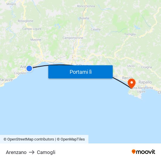Arenzano to Camogli map