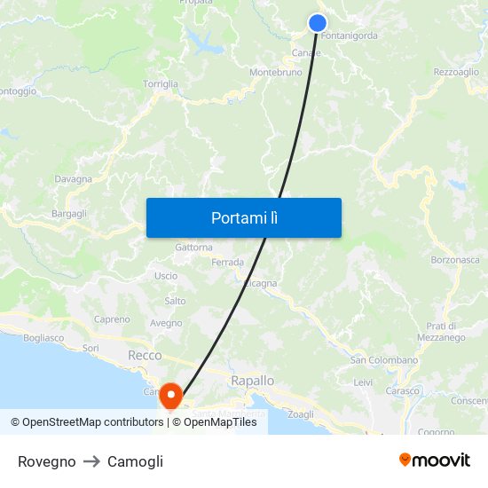 Rovegno to Camogli map