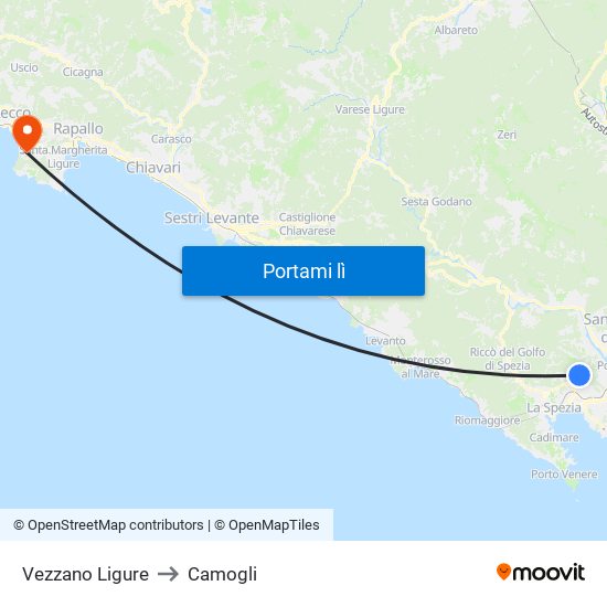 Vezzano Ligure to Camogli map