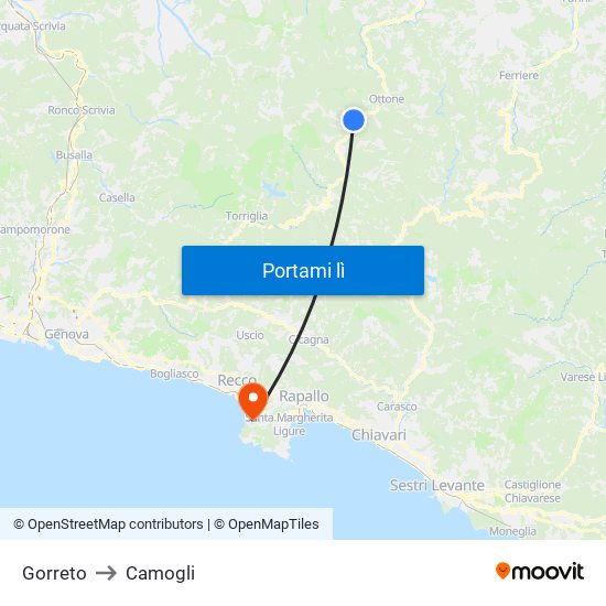 Gorreto to Camogli map