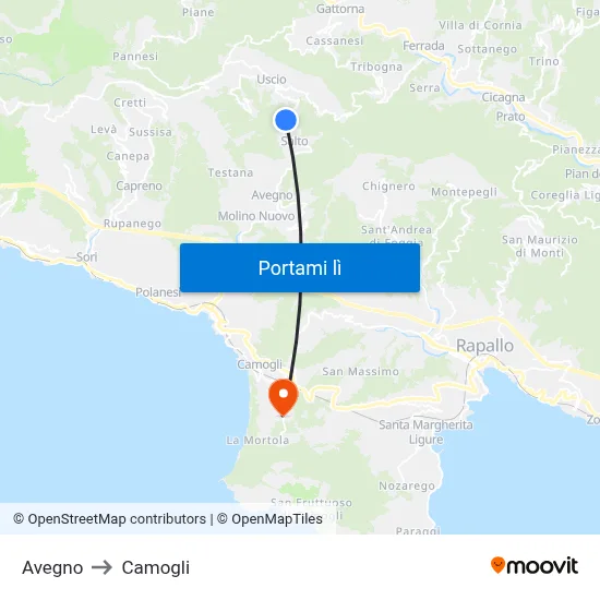 Avegno to Camogli map