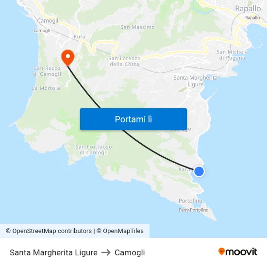 Santa Margherita Ligure to Camogli map