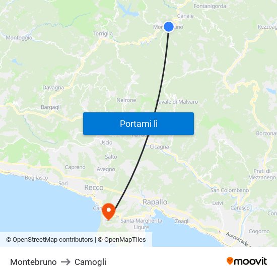 Montebruno to Camogli map