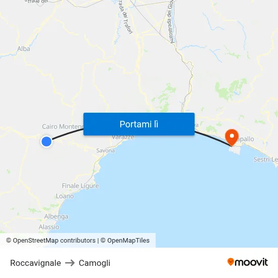Roccavignale to Camogli map