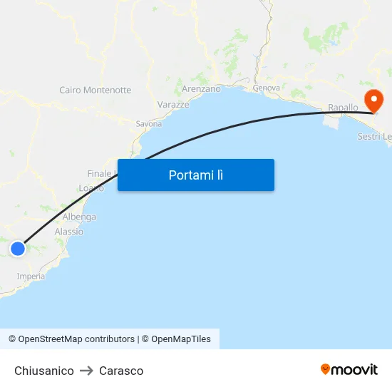 Chiusanico to Carasco map