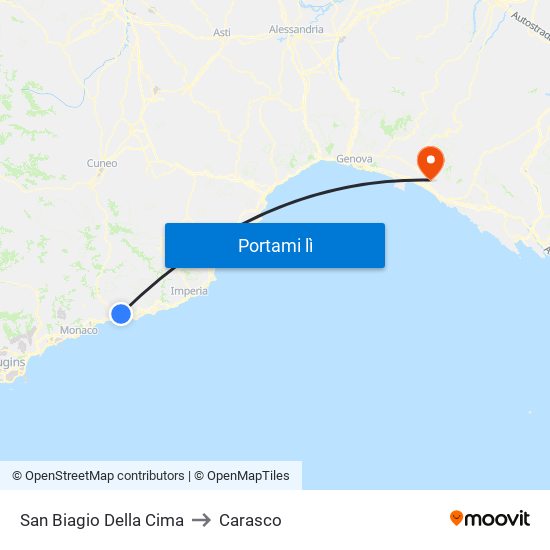 San Biagio Della Cima to Carasco map