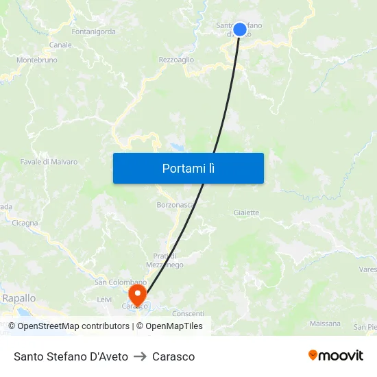 Santo Stefano D'Aveto to Carasco map