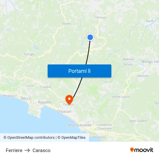 Ferriere to Carasco map