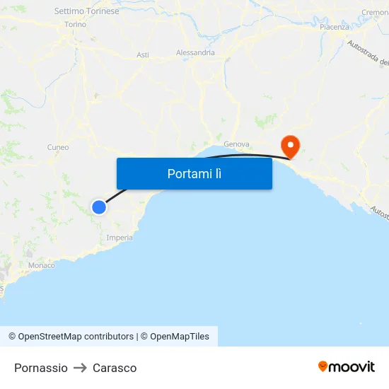Pornassio to Carasco map