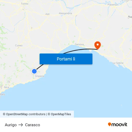 Aurigo to Carasco map