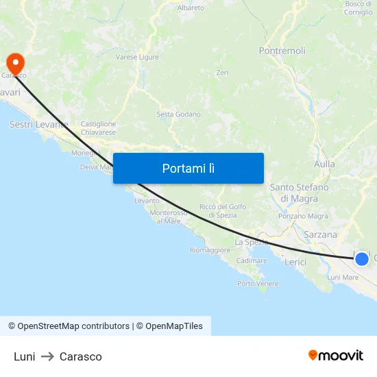 Luni to Carasco map