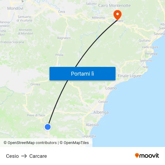 Cesio to Carcare map