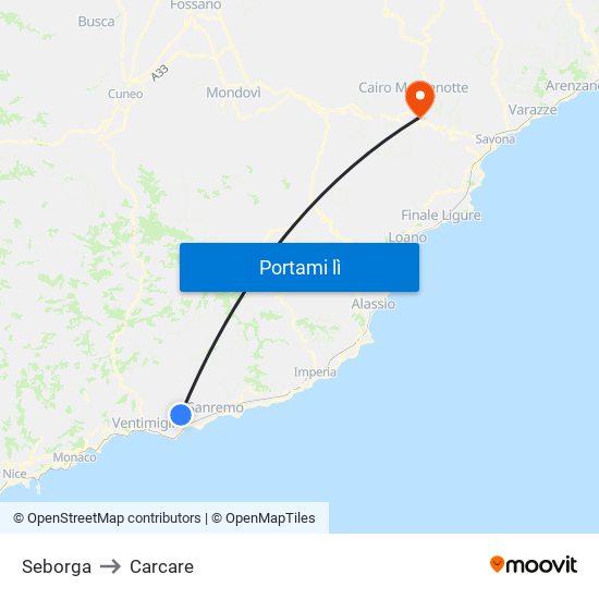 Seborga to Carcare map