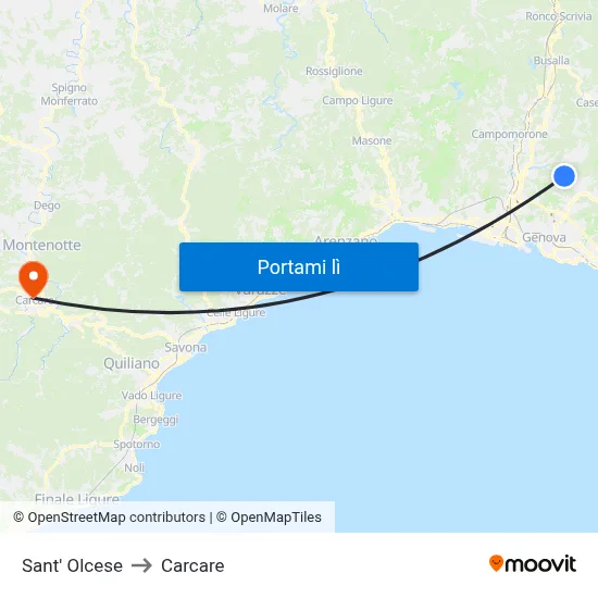 Sant' Olcese to Carcare map