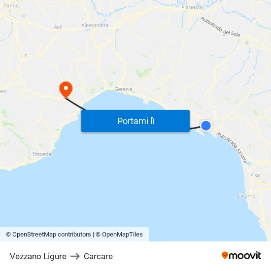 Vezzano Ligure to Carcare map