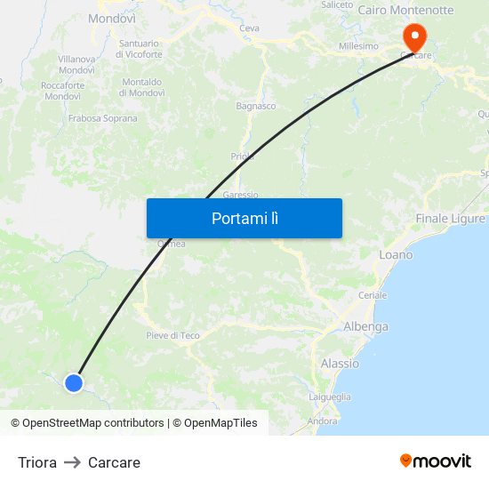 Triora to Carcare map