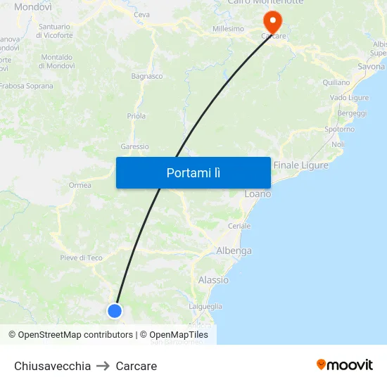 Chiusavecchia to Carcare map
