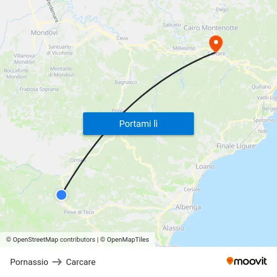 Pornassio to Carcare map