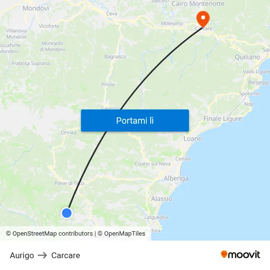 Aurigo to Carcare map
