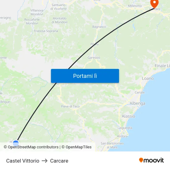 Castel Vittorio to Carcare map