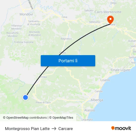 Montegrosso Pian Latte to Carcare map
