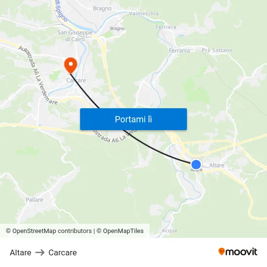 Altare to Carcare map