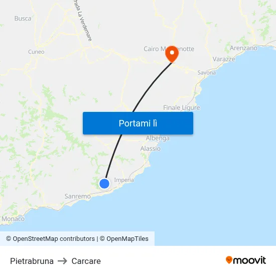 Pietrabruna to Carcare map