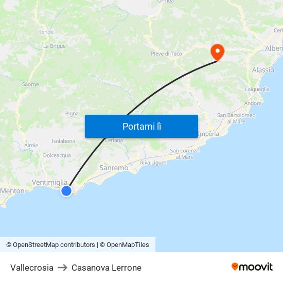 Vallecrosia to Casanova Lerrone map