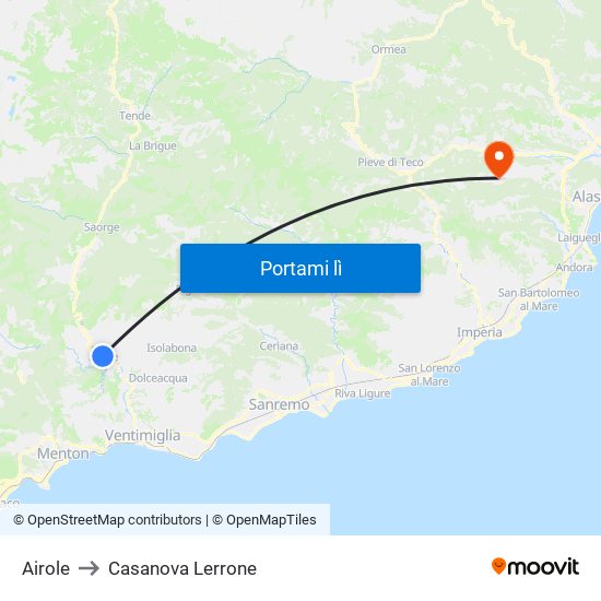 Airole to Casanova Lerrone map