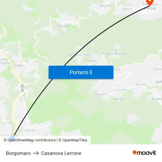 Borgomaro to Casanova Lerrone map