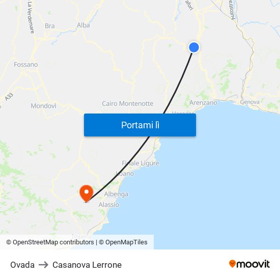 Ovada to Casanova Lerrone map