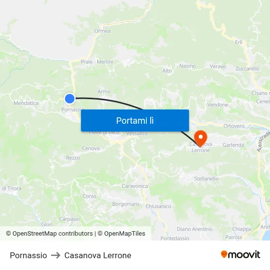 Pornassio to Casanova Lerrone map