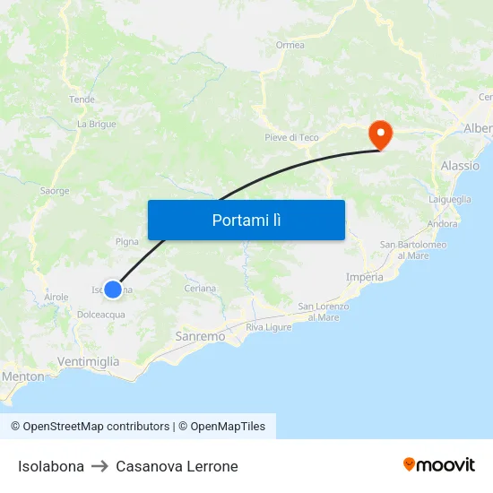 Isolabona to Casanova Lerrone map