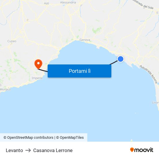 Levanto to Casanova Lerrone map