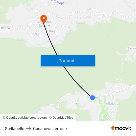 Stellanello to Casanova Lerrone map
