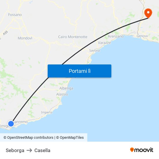 Seborga to Casella map