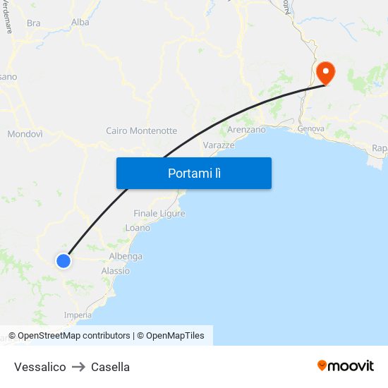 Vessalico to Casella map