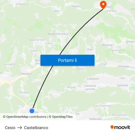 Cesio to Castelbianco map