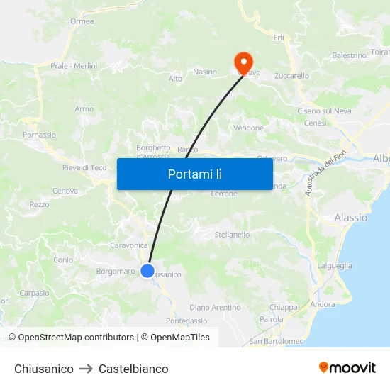 Chiusanico to Castelbianco map