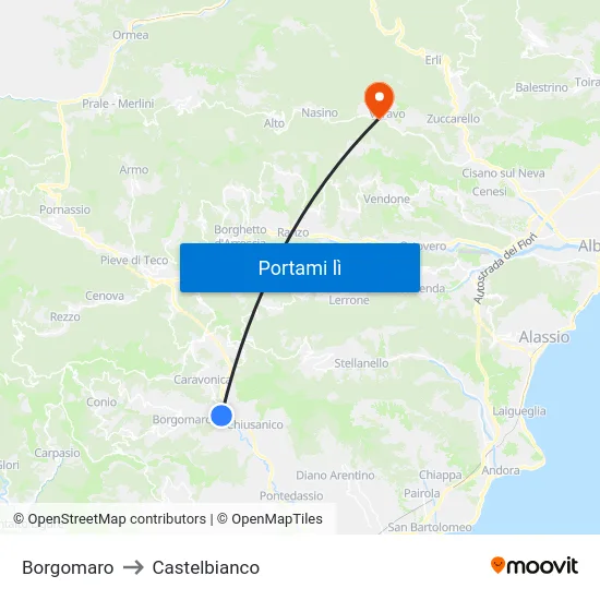Borgomaro to Castelbianco map