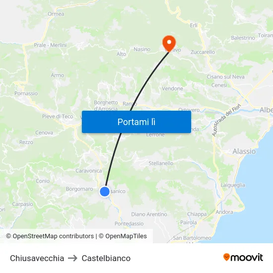 Chiusavecchia to Castelbianco map
