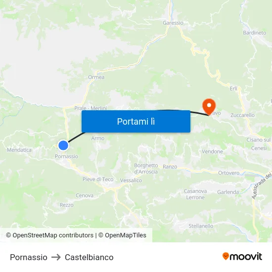 Pornassio to Castelbianco map