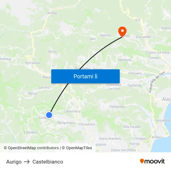 Aurigo to Castelbianco map