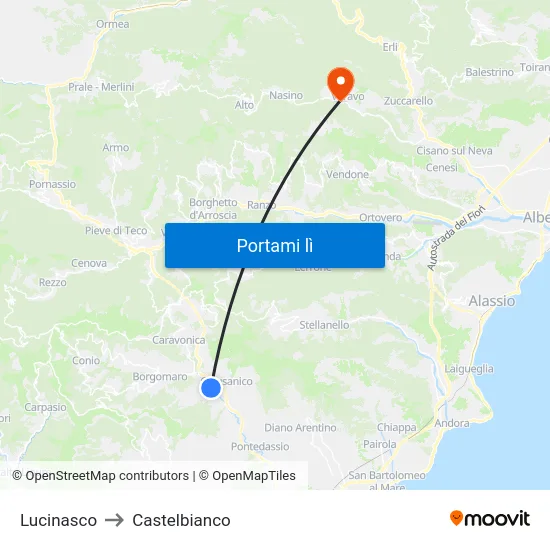 Lucinasco to Castelbianco map
