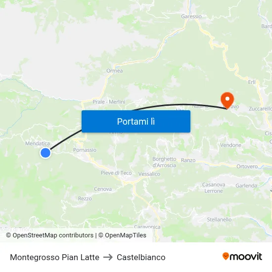 Montegrosso Pian Latte to Castelbianco map