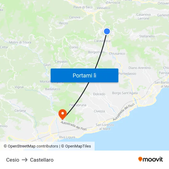 Cesio to Castellaro map