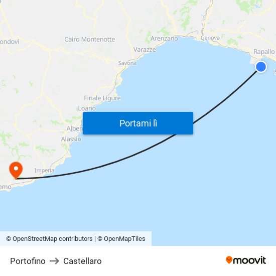 Portofino to Castellaro map