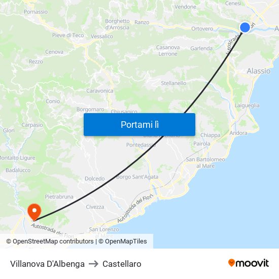 Villanova D'Albenga to Castellaro map