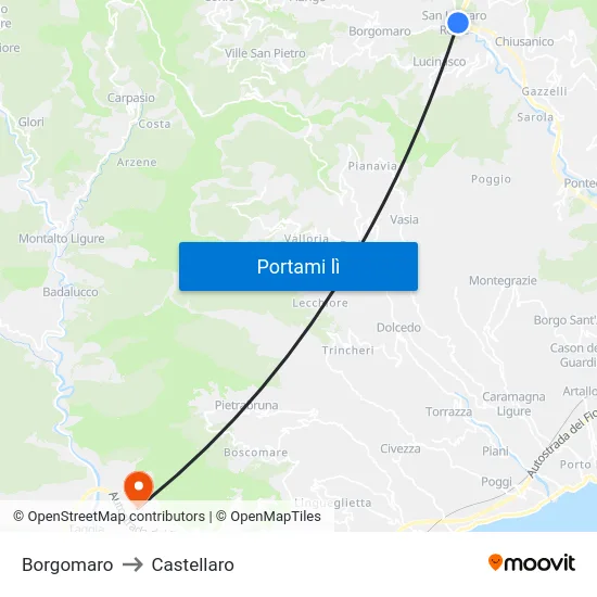 Borgomaro to Castellaro map