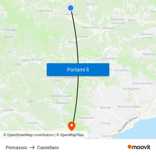 Pornassio to Castellaro map